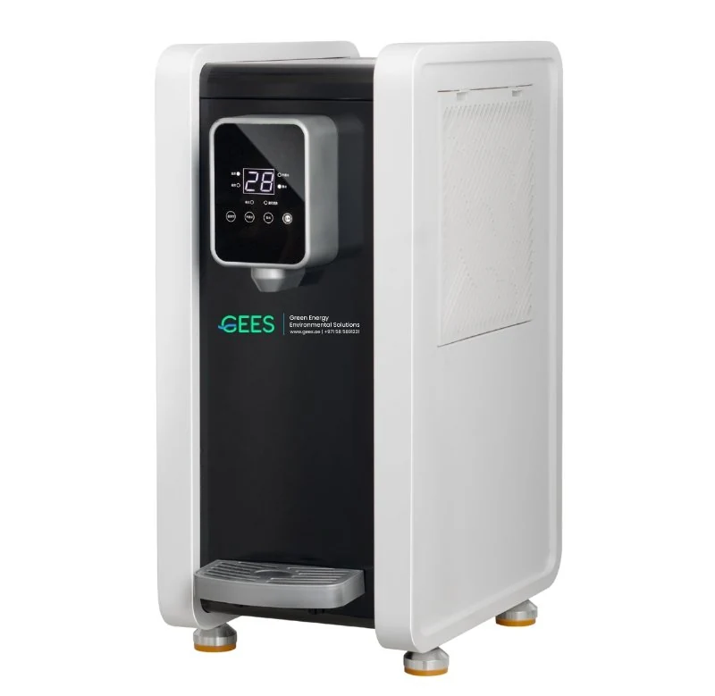 GEES 35 litre countertop air water making machine, shown from the front and side.